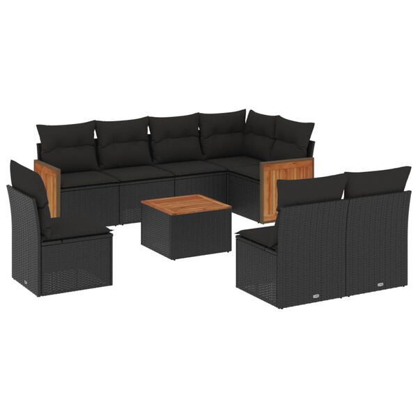 vidaXL 9-dijelni set vrtnih sofa s jastucima crni od poliratana