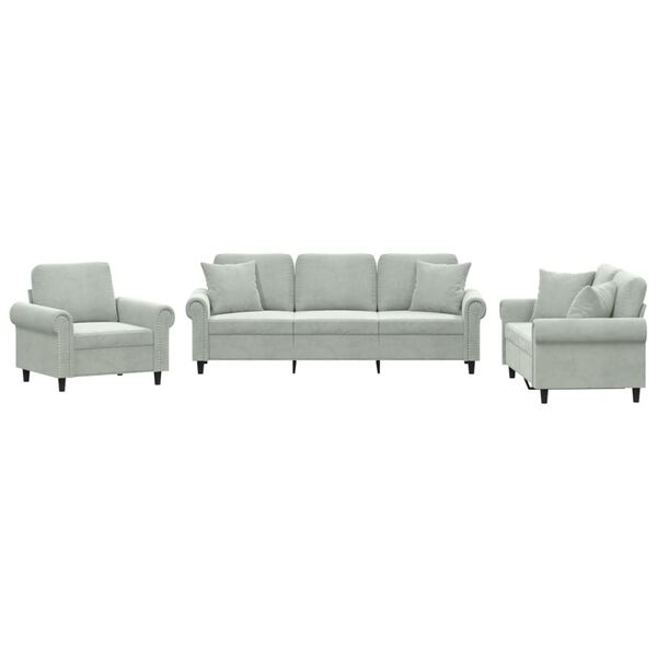 vidaXL 3-dijelni set sofa s jastucima svjetlosivi bar&scaron;unasti