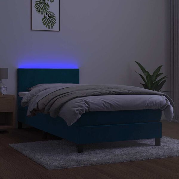 vidaXL Krevet box spring s madracem LED tamnoplavi 80 x 200 cm bar&scaron;un