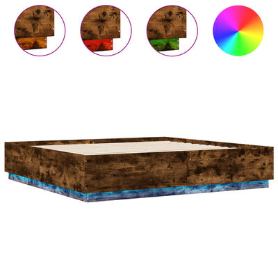 vidaXL Okvir kreveta s LED svjetlima boja hrasta 200 x 200 cm drveni