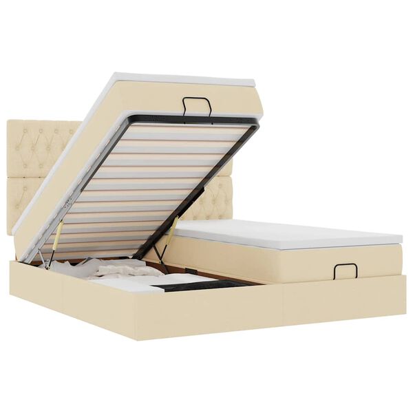 vidaXL Otomanski okvir kreveta s madracima krem 200x200cm od tkanine