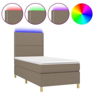 vidaXL Krevet box spring s madracem LED smeđesivi 90x190 cm tkanina