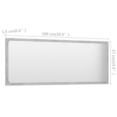 vidaXL Kupaonsko ogledalo boja betona 100x1,5x37 cm konstruirano drvo