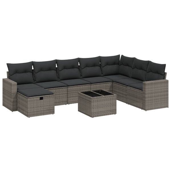 vidaXL 8-dijelni set vrtnih sofa od poliratana s jastucima sivi