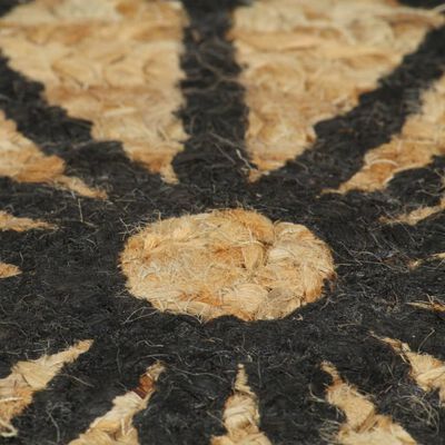 vidaXL Ručno rađeni tepih od jute s crnim uzorkom 150 cm