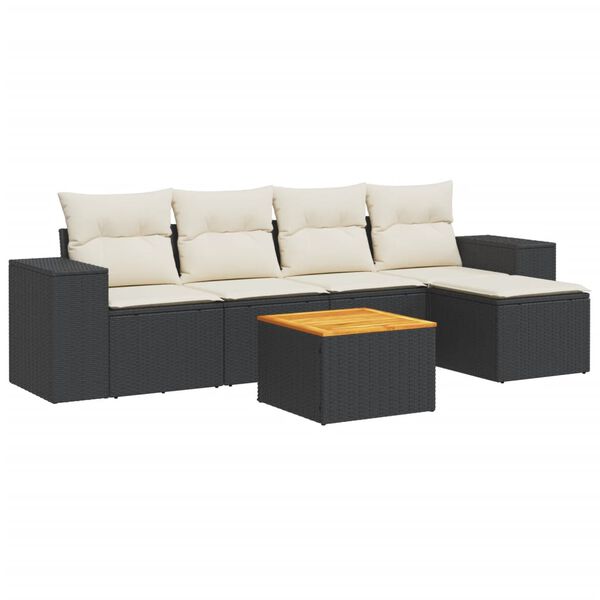 vidaXL 6-dijelni set vrtnih sofa s jastucima crni od poliratana