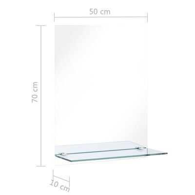vidaXL Zidno ogledalo s policom 50 x 70 cm od kaljenog stakla