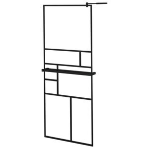 vidaXL Pregrada za tu&scaron; s policom crna 80 x 195 cm s mutnim staklom ESG