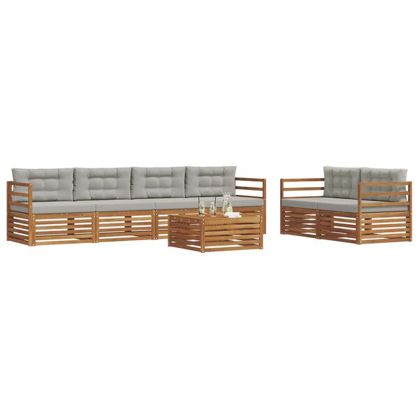 vidaXL Set vanjskih sofa s jastukom 7 pcs Prirodna i svijetlo siva