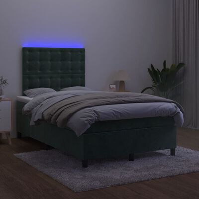 vidaXL Krevet s oprugama i madracem LED tamnozelenim 120x190 cm baršun