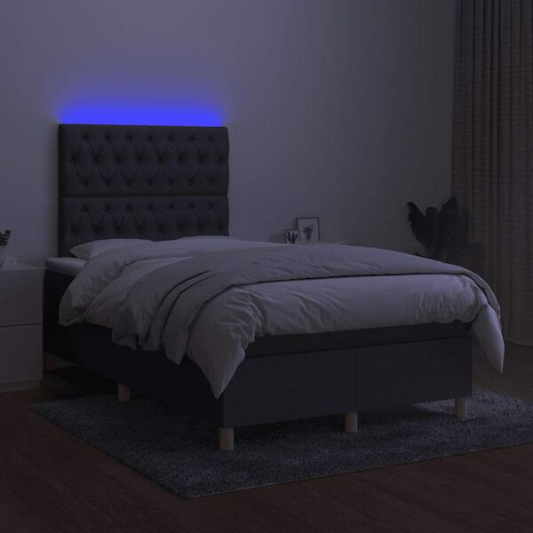 vidaXL Krevet box spring s madracem LED tamnosivi 120 x 190 cm tkanina