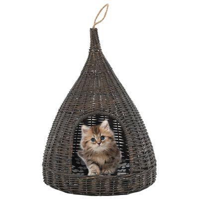 vidaXL Kućica za mačke s jastukom siva 40 x 60 cm od prirodne vrbe