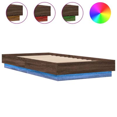 vidaXL Okvir kreveta s LED svjetlima smeđa boja hrasta 75 x 190 cm