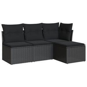 vidaXL 4-dijelni set vrtnih sofa od poliratana s jastucima crni