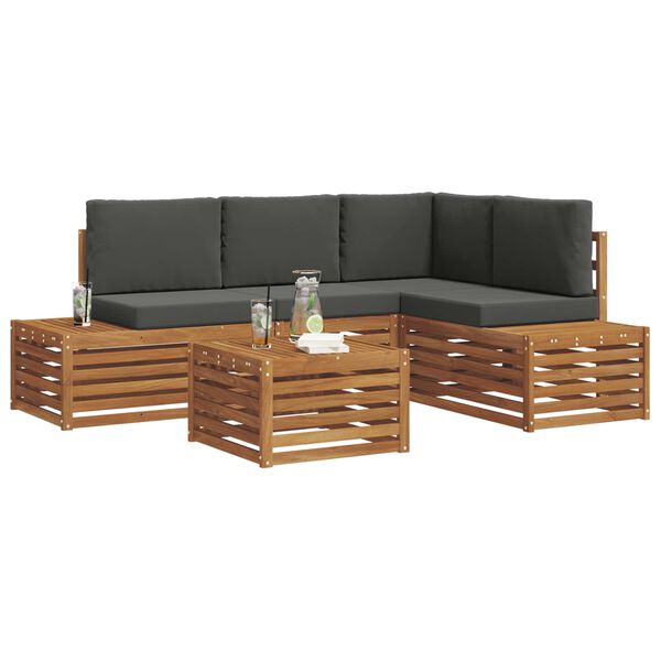 vidaXL Set vanjskih sofa s jastukom 5 Komad Prirodna i antracit
