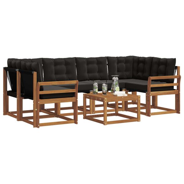 vidaXL Set vanjskih sofa s jastukom 7 pcs Prirodna i crna