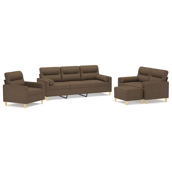 vidaXL 4-dijelni set sofa s jastucima smeđi od tkanine