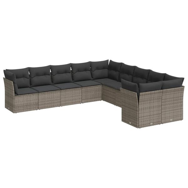 vidaXL 10-dijelni set vrtnih sofa od poliratana s jastucima sivi