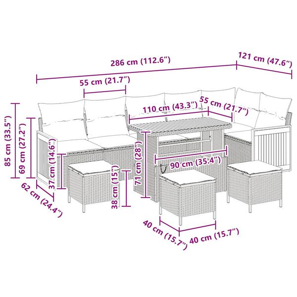 vidaXL Sjedeća garnitura za vrt s jastukom 10 pcs Bež i svijetlo siva