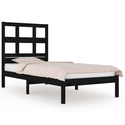 vidaXL Okvir za krevet od masivne borovine crni 90 x 200 cm