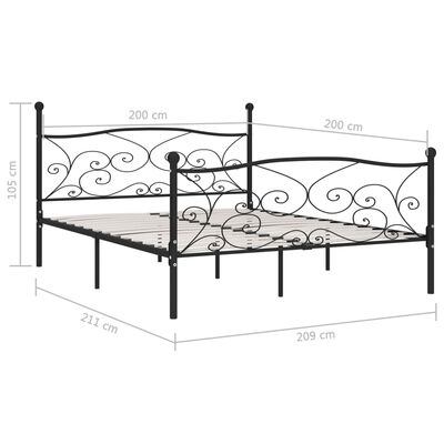 vidaXL Okvir za krevet s podnicama crni metalni 200 x 200 cm