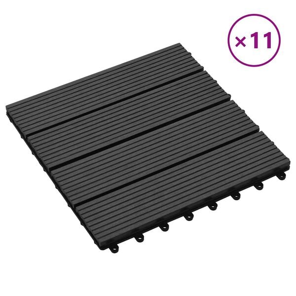 vidaXL Pločice za decking 11 pcs Crna 30 x 30 cm Drvoplastična smjesa