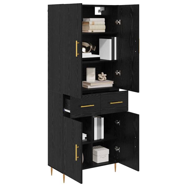 vidaXL Highboard Zidne Crni hrast 69,5 x 34 x 180 cm Konstruirano drvo