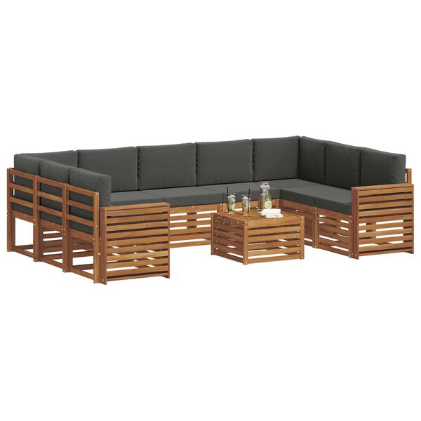 vidaXL Setovi sofa 10 pcs Prirodna i antracit Čvrsto drvo akacije