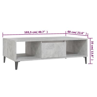 vidaXL Stolić za kavu siva boja betona 103,5 x 60 x 35 cm od iverice