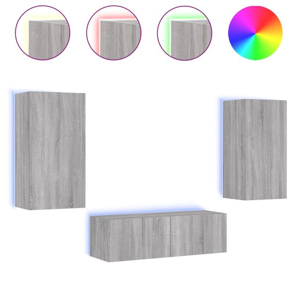 vidaXL 3-dijelni zidni TV ormarići s LED svjetlima boja hrasta