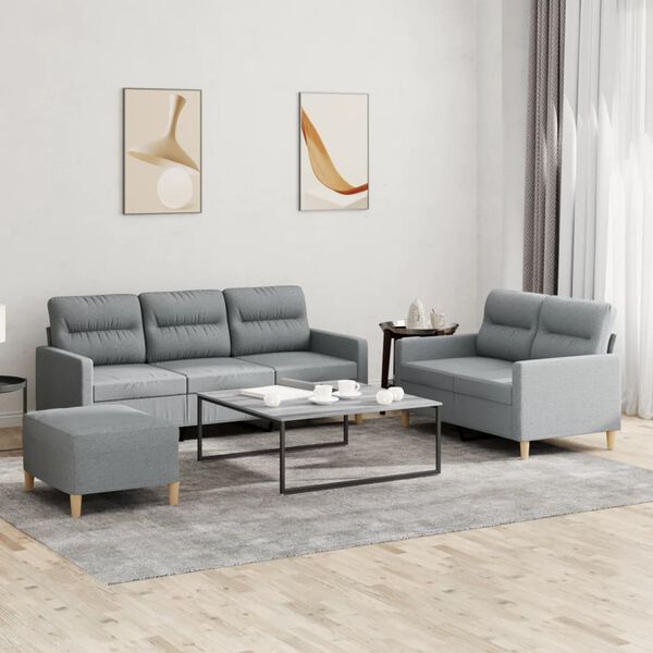 vidaXL 3-dijelni set sofa s jastucima svjetlosivi od tkanine