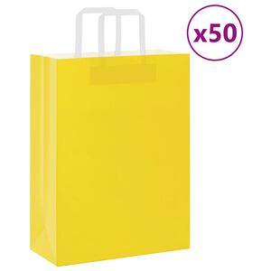 vidaXL Papirnate vrećice 50 kom s ručkama žute 26x12x35 cm