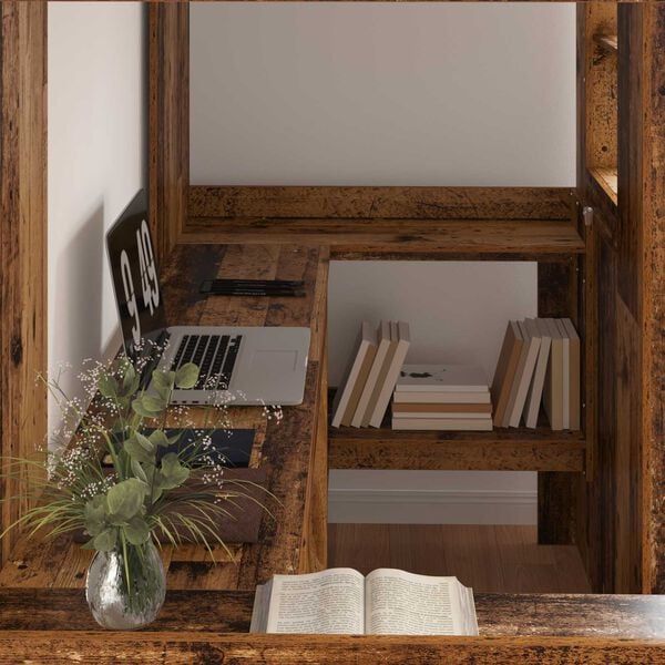 vidaXL Okvir kreveta na kat s stolom Staro drvo 98.5 x 200 cm