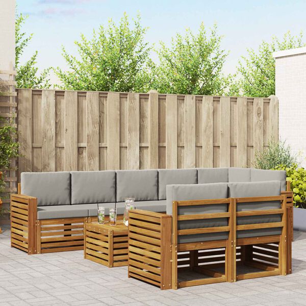 vidaXL Setovi sofa 9 pcs Prirodna i svijetlo siva Čvrsto drvo akacije