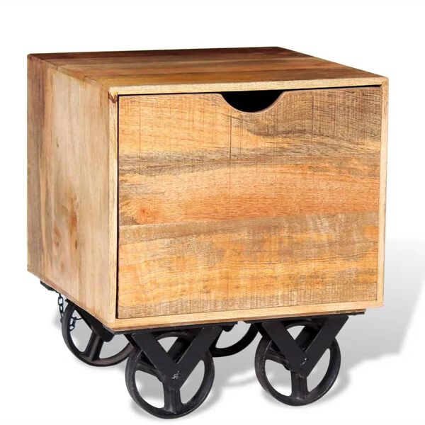 vidaXL Bočni Stolić s Ladicom i Kotačima Drvo Manga 40x40x45 cm