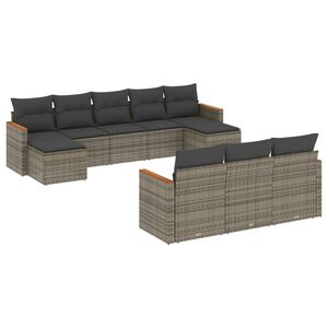 vidaXL 10-dijelni set vrtnih sofa od poliratana s jastucima sivi
