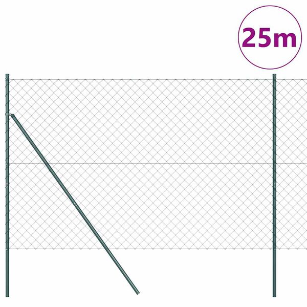 vidaXL Stup za ogradu Zelena 1,5 x 25 m (60 x 60 mm mreža) Čelik