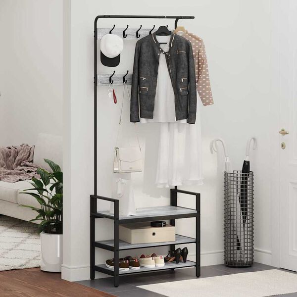 vidaXL Vje&scaron;alica za kapute s policom Siva Sonoma 75 x 34 x 184 cm