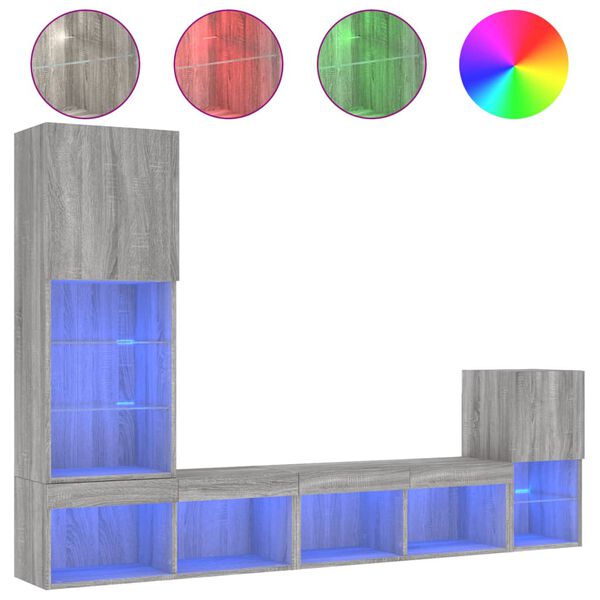 vidaXL 4-dijelni zidni TV elementi s LED svjetlima boja sivog hrasta