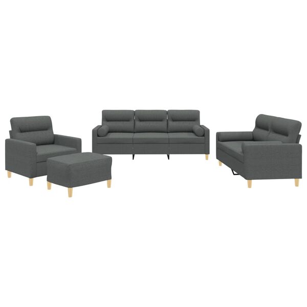 vidaXL 4-dijelni set sofa s jastucima tamnosivi od tkanine