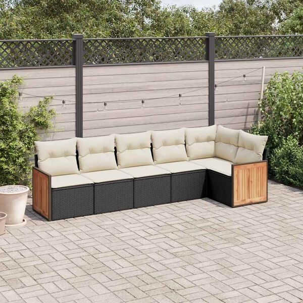 vidaXL 6-dijelni set vrtnih sofa s jastucima crni od poliratana