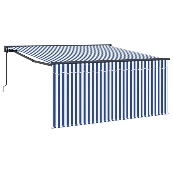vidaXL Skrovita tenda Plava i bijela 300 x 250 cm Poliester i aluminij