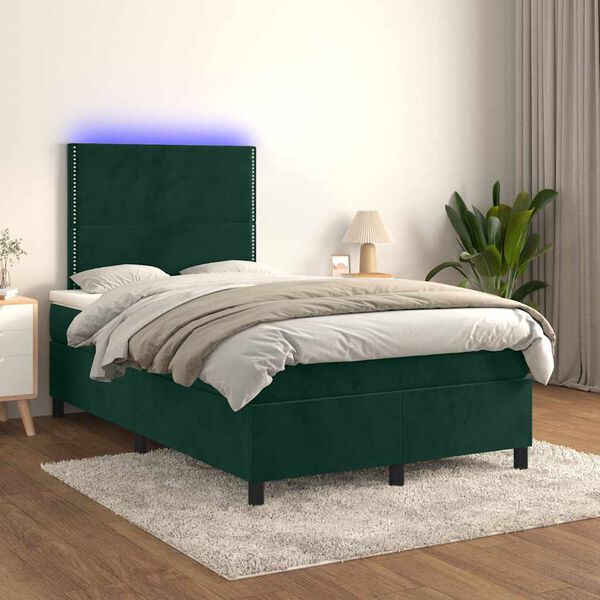 vidaXL Krevet box spring s madracem LED tamnozeleni 120x200 cm bar&scaron;un