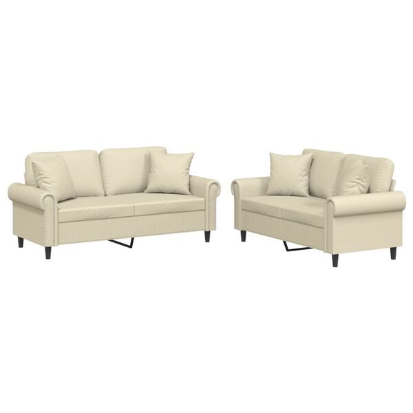vidaXL 2-dijelni set sofa s jastucima krem od umjetne kože