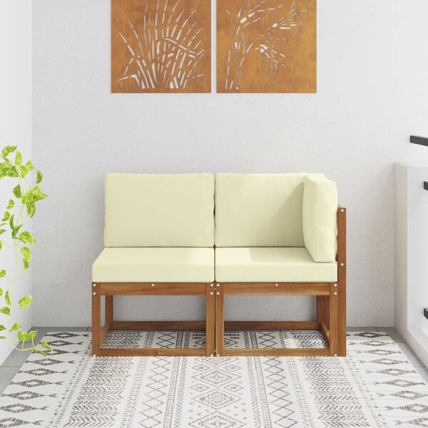 vidaXL Vanjski srednji i kutni kauč s jastukom 2 Komad Prirodna i krem