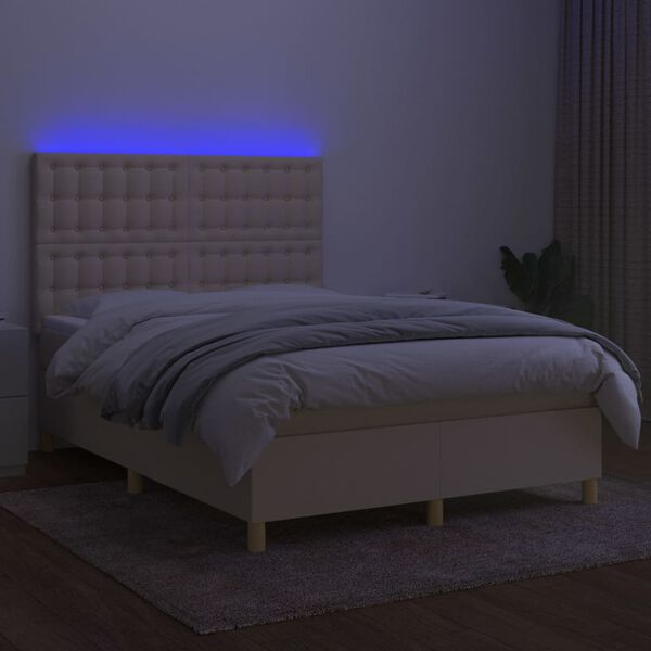 vidaXL Krevet box spring s madracem LED krem 140x190 cm od tkanine
