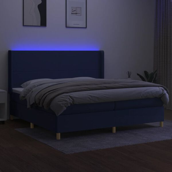vidaXL Krevet box spring s madracem LED plavi 200x200 cm od tkanine