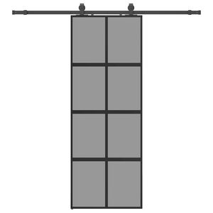 vidaXL Klizna vrata s priborom crna 76 x 205 cm kaljeno staklo