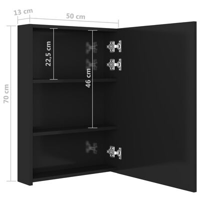 vidaXL LED kupaonski ormarić s ogledalom sjajni crni 50 x 13 x 70 cm