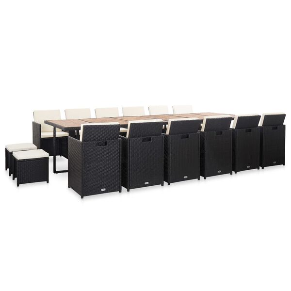 vidaXL 17-dijelni vrtni blagovaonski set od poliratana crni